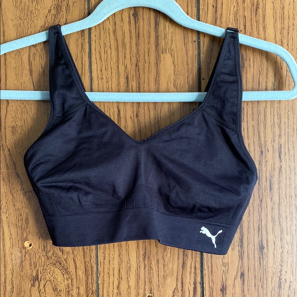 Puma Black Sports Bra with Supportive Band and Performance Fabric